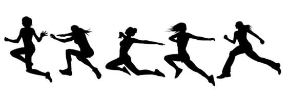 Silhouette Sammlung von sportlich Frau im Laufen Pose. Silhouette Gruppe von weiblich Lauf Pose. vektor