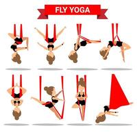 uppsättning av flyga yoga positioner design vektor