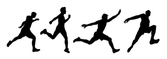 silhuett av en sportig smal manlig i löpning utgör. silhuett av sportig man håller på med joggning. vektor