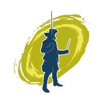 Silhouette von ein männlich Krieger im Aktion Pose mit Schwert Waffe. Silhouette von ein Mann Kämpfer Tragen Schwert Waffe. vektor