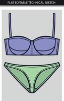 Damen Unterwäsche Lavendel und Grün Satz. Illustration von ein Frau Sommer- Bikini. vektor
