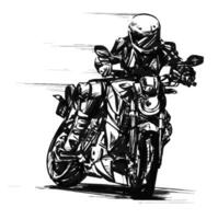 skizzieren von das Fahrer mit ein groß Motorrad auf das Straße vektor