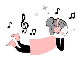 süß wenig Mädchen Hören zu Musik- im Kopfhörer vektor
