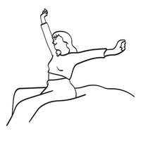 Frau Wer Dehnen nach Schlafen im Bett Illustration Hand gezeichnet isoliert auf Weiß Hintergrund vektor