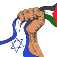 Hand halten Flagge Band von Israel und Iran. vektor