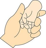 ett vuxnas vänster hand försiktigt innehar de bebis rätt hand. föräldrar' hand innehar bebis liten hand. vektor