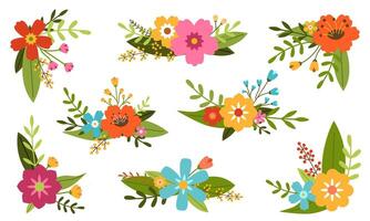 uppsättning av blommig ClipArt av blommor och löv. romantisk botaniska arrangemang för bröllop, hälsning, och valentine kort design vektor