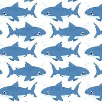 haj i platt stil. mönster med en söt hav haj. undervattenskablar värld. mönster för textil, omslag papper, bakgrund. vektor
