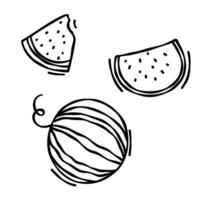 Gekritzel Zeichnung von Wassermelone isoliert auf Weiß Hintergrund, gezeichnet durch Stift. Miniaturansicht zum Färbung das Buchung Buchseite. Illustration von Weg Obst vektor
