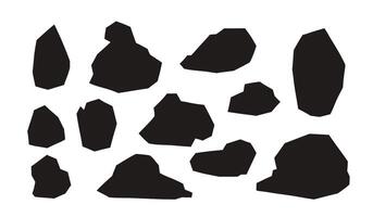 stenar och stenar silhuett uppsättning. naturlig sten skiffer svart illustration. illustration av smulig polenta. jord silhuett, landa vektor