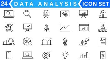 data analys tunn linje ikon uppsättning. data bearbetning översikt piktogram för hemsida och mobil app gui. digital analys enkel ui, ux ikoner vektor