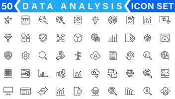 Daten Analyse verbunden Linie Symbole. enthält eine solche Symbole wie groß Daten, wird bearbeitet, Performance und Mehr vektor