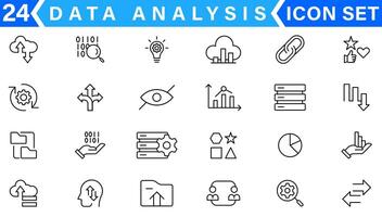 data analys relaterad linje ikoner. innehåller sådan ikoner som stor data, bearbetning, prestanda och Mer vektor