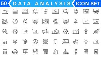 data analys tunn linje ikon uppsättning. data bearbetning översikt piktogram för hemsida och mobil app gui. digital analys enkel ui, ux ikoner vektor