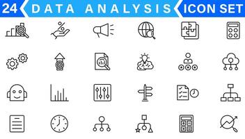 data analys tunn linje ikon uppsättning. data bearbetning översikt piktogram för hemsida och mobil app gui. digital analys enkel ui, ux ikoner vektor