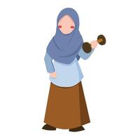 muslim flicka håller på med hantlar övning vektor