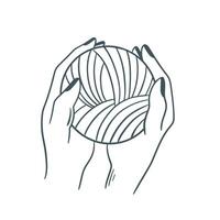 weiblich Hände halten ein Ball von Faden zum Stricken Gekritzel skizzieren Stil isoliert Illustration vektor