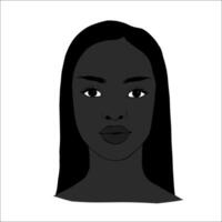 porträtt av skön afrikansk amerikan kvinna med lång hår i svart och vit . mild silhuett, mode illustration. fullt ansikte porträtt vektor