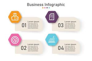 infographic mall för företag information presentation. fyrkant och ikon element. modern arbetsflöde diagram. Rapportera planen 4 ämnen vektor