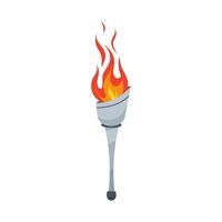 olympisch Flamme. Fackel mit Feuer im eben Stil auf ein Weiß Hintergrund. Sport. vektor