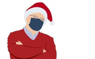 tomte med mask karaktär illustration till jul, fira jul med säkerhet i pandemi. vektor