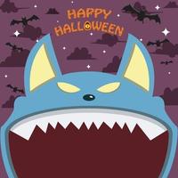 Halloween-Charakter-Design. mit Wolfscharakter. großes Gesicht und offener Mund. im Grabfeld vektor