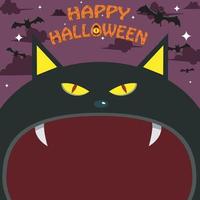 Halloween-Charakter-Design. mit schwarzem Katzencharakter. großes Gesicht und offener Mund. im Grabfeld vektor