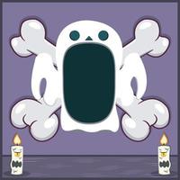 Halloween-Charakterdesign mit Geisterkopf. auf Totenkopf und Kerzen vektor