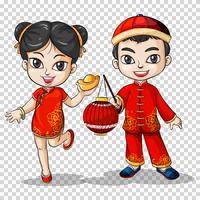 Kinesisk pojke och tjej i traditionell kostym vektor