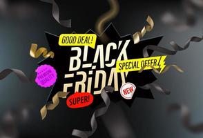 Black Friday-Verkaufskonzept. Explosionseffekt mit düsteren Shopping-Labels vektor