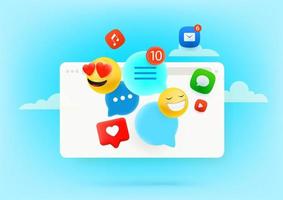 Social-Media-Kommunikationsvektorkonzept mit Sprechblasen und Emoticons vektor