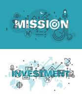 Satz moderner Vektorillustrationskonzepte der Wörter Mission und Investition vektor