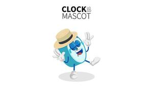 Cartoon-Uhr-Maskottchen, Vektor-Illustration eines niedlichen blauen Uhr-Charakter-Maskottchens vektor