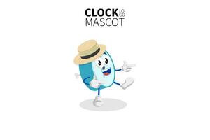 Cartoon-Uhr-Maskottchen, Vektor-Illustration eines niedlichen blauen Uhr-Charakter-Maskottchens vektor