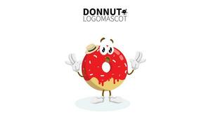 Cartoon-Donut-Maskottchen, Vektor-Illustration eines niedlichen roten Donut-Charakter-Maskottchens vektor