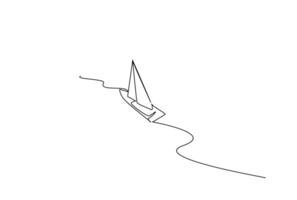 segelbåt båt hav gående bort topp se ett linje konst design vektor