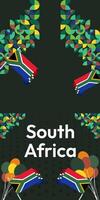 Süd Afrika National Unabhängigkeit Tag Stand Banner. modern geometrisch abstrakt Hintergrund im bunt Stil zum Süd Afrika Tag. Süd afrikanisch Unabhängigkeit Gruß Karte Startseite mit Land Flagge. vektor