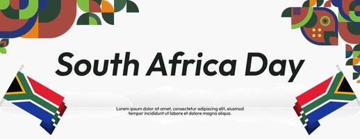 Süd Afrika National Unabhängigkeit Tag breit Banner. modern geometrisch abstrakt Hintergrund im bunt Stil zum Süd Afrika Tag. Süd afrikanisch Unabhängigkeit Gruß Karte Startseite mit Land Flagge. vektor