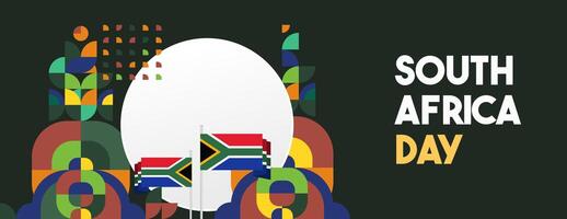 Süd Afrika National Unabhängigkeit Tag breit Banner. modern geometrisch abstrakt Hintergrund im bunt Stil zum Süd Afrika Tag. Süd afrikanisch Unabhängigkeit Gruß Karte Startseite mit Land Flagge. vektor