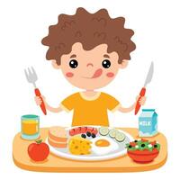Essen Konzept mit Karikatur Kind vektor