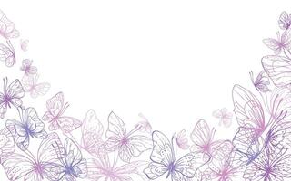 Schmetterlinge sind Rosa, Blau, lila, fliegend, zart Linie Kunst. Grafik Illustration Hand gezeichnet im Rosa, lila Tinte. Platz rahmen, Vorlage eps vektor