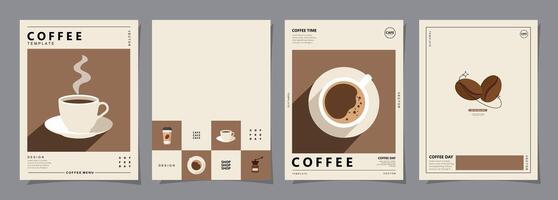 uppsättning av minimal bakgrund mallar med kaffe bönor och kaffe råna för inbjudningar, kort, baner, broschyr, affisch, omslag, Kafé meny eller annan design. vektor