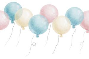 nahtlos Rand von Blau und Rosa Luft Luftballons. Aquarell isoliert Hand gezeichnet Illustration. Banner zum Webseite, Postkarten, Dekoration von Kinder- Räume und Party, Baby Dusche und Geburtstag Karten vektor