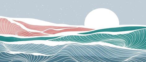 Ozean Wellen Illustrationen. kreativ minimalistisch modern Farbe und Linie Kunst drucken. abstrakt zeitgenössisch ästhetisch Hintergründe Landschaften. mit Meer, Horizont, Welle vektor