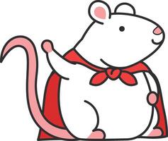 söt vit mus med röd scarf vektor