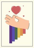 Hand halten Herz zum schön einer lgbtq Illustration. nehmen Pflege Liebe Konzept, unterstützen lgbtq Gemeinschaft. vektor