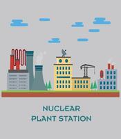 kärn kraft station. energi, miljömässigt vänlig, minimal utsläpp. illustration vektor