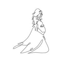 kontinuerlig linje konst av moderskap, kärlek gravid, Lycklig mor dag kort, ett linje teckning, förälder och barn silhuett hand ritade. illustration vektor
