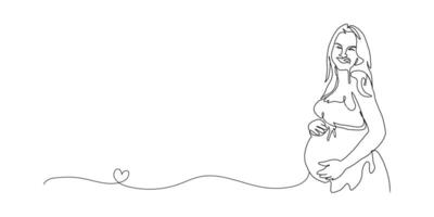 kontinuierlich Linie Kunst von Mutterschaft, Liebe schwanger, glücklich Mutter Tag Karte, einer Linie Zeichnung, Elternteil und Kind Silhouette Hand gezeichnet. Illustration vektor