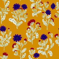 ein Muster mit Blumen und Blätter auf ein Gelb Hintergrund vektor